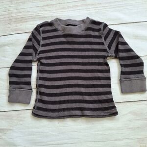 Children's Place 24m Grey Black Striped Waffle Weave Long Sleeve T-Shirt